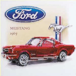 Bead embroidery kit on art canvas Ford Mustang 1967. Abris Art DIY beadwork kit embroidery pattern gift for him diy craft kit