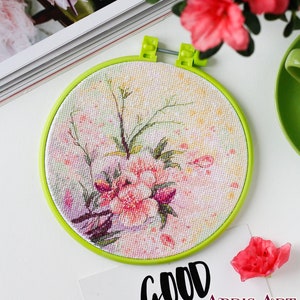 Cross stitch embroidery kit &quot;Tender spring&quot;. Abris Art DIY cross stitch picture with frame 6.7&quot;