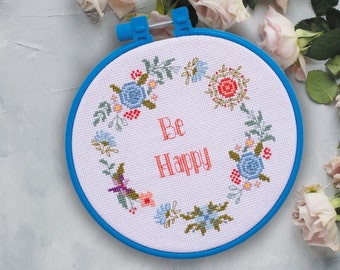 Cross stitch embroidery kit "Be happy". Abris Art DIY cross stitch picture with frame 6.7"