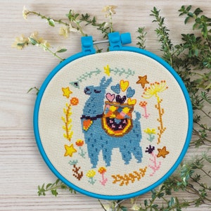 Cross stitch embroidery kit &quot;Lama&quot;. Abris Art DIY cross stitch picture with frame 6.7&quot;