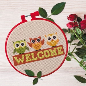 Cross stitch embroidery kit &quot;Welcome&quot;. Abris Art DIY cross stitch picture with frame 6.7&quot;
