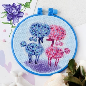Cross stitch embroidery kit &quot;Sweet couple&quot;. Abris Art DIY cross stitch picture with frame 6.7&quot;