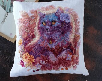 Cross stitch pillow kit "Soft paws" DIY, Abris Art. Cross stitch embroidery kit. Embroidery pillow kit(size 11.8"x11.8")