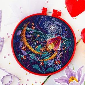 Cross stitch embroidery kit &quot;Fireflies&quot;. Abris Art DIY cross stitch picture with frame 6.7&quot;