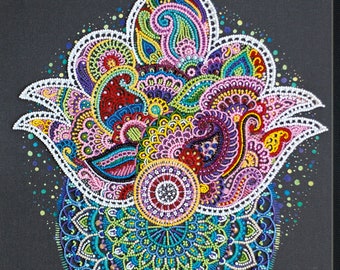 Bead embroidery kit on art canvas Contemplating. DIY beadwork kit embroidery pattern, needlework beading