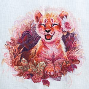 Cross stitch embroidery &quot;Little lioness&quot;. Abris Art DIY cross stitch picture.