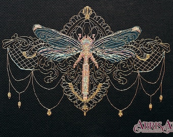 Kreuzstich-Stickerei &quot;Goldene Libelle&quot; DIY Kreuzstichbild.