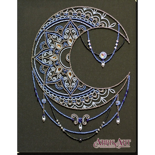 Bead embroidery kit on art canvas Moon pattern. Abris Art DIY beadwork kit embroidery pattern gift for her diy craft kit