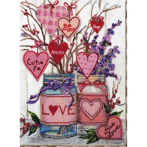 Bead embroidery kit on art canvas About love. Abris Art DIY beadwork kit embroidery pattern gift for her diy craft kit