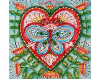 Bead embroidery kit on art canvas Summer heart. Abris Art DIY beadwork kit embroidery pattern gift for her diy craft kit