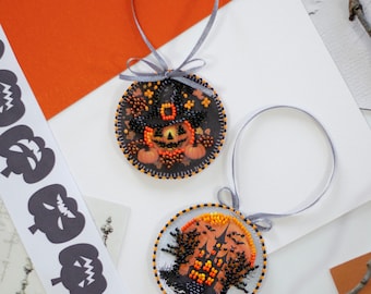 Bead embroidery kit on art canvas - Festive Halloween!. Abris Art DIY beadwork kit embroidery christmas new year tree decoration