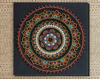 Bead embroidery kit on art canvas Mandala. DIY beadwork kit embroidery pattern, needlework beading