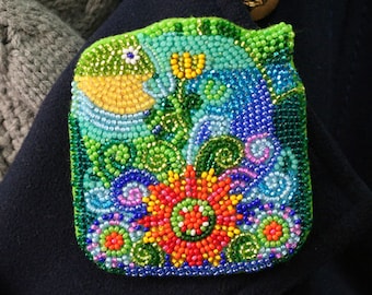 DIY Jewelry making kit, Seed beaded brooch "A fish", Abris Art. Bead Embroidery, Needlework beading decoration.