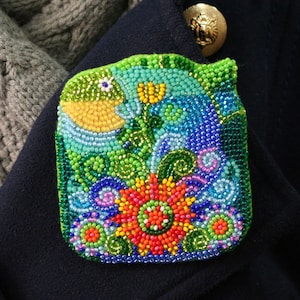 DIY Jewelry making kit, Seed beaded brooch "A fish", Abris Art. Bead Embroidery, Needlework beading decoration.