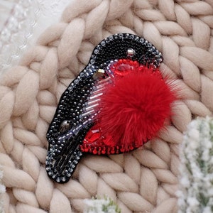 DIY Jewelry making kit, Seed beaded brooch "Bullfinch", Abris Art. Bead Embroidery, Needlework beading decoration.