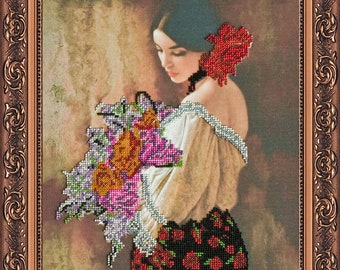 Pärlbroderikit på konstduk Marcela. DIY pärlbroderikit broderimönster, handarbete med pärlor