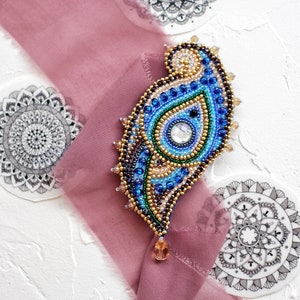 DIY Jewelry making kit, Seed beaded brooch &quot;Egret&quot;, Abris Art. Bead Embroidery, Needlework beading decoration.
