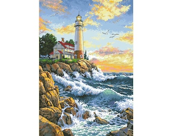 Cross Stitch PDF Pattern Rocky Point Scheme Sea Digital file embroidery stitching patterns instant download