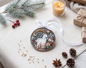 Bead embroidery kit on art canvas Under the Christmas Star. DIY beadwork kit embroidery pattern christmas new year diy craft kit