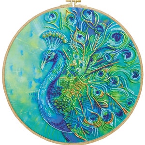 Bead embroidery kit on art canvas Royal peacock. Abris Art DIY beadwork kit embroidery pattern gift for her diy craft kit