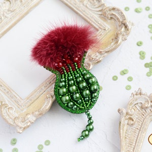 DIY Jewelry making kit, Seed beaded brooch &quot;Thistle&quot;, Tela Artis. Bead Embroidery, Needlework beading decoration. New Year