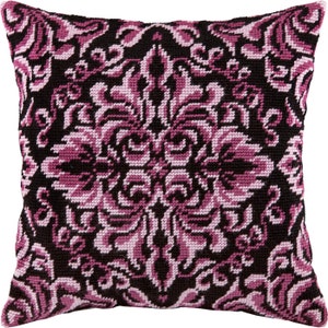 DIY Needlepoint Pillow Kit &quot;Royal rose&quot;, Tapestry cushion cover kit, Tent Stitch Kit, Embroidery kit, 16&quot;x16&quot; (40x40 cm), Printed Canvas
