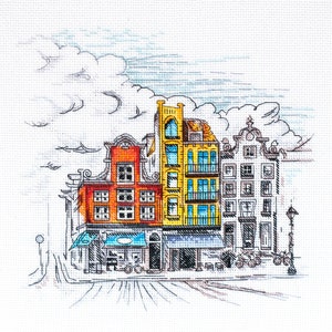 Cross stitch embroidery &quot;Colored town-2&quot;. Abris Art DIY cross stitch picture.