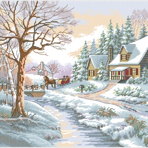 Cross Stitch PDF Pattern Winter Outing Scheme Digital file embroidery stitching patterns instant download