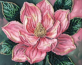 Bead embroidery kit on art canvas Petal Kiss. DIY beadwork kit embroidery pattern, needlework beading