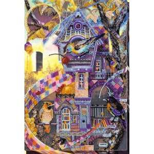 Perlenstickerei Kit auf Art canvas Bird Town. Abris Art Perlen Handarbeits Kit, Stickmuster Geschenk für ihr DIY Bastelset