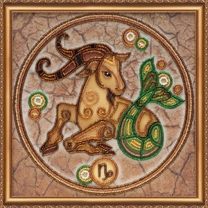 Bead embroidery kit on art canvas Capricorn zodiac sign. Abris Art DIY beadwork kit embroidery pattern gift for her diy craft kit