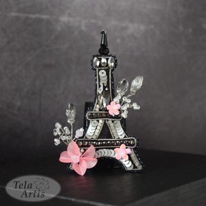 DIY Jewelry making kit, Seed beaded brooch &quot;Eiffel Tower&quot;, Tela Artis. Bead Embroidery, Needlework beading decoration.