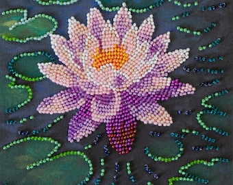 Bead embroidery kit on art canvas - Water lily. DIY beadwork kit embroidery pattern, needlework beading