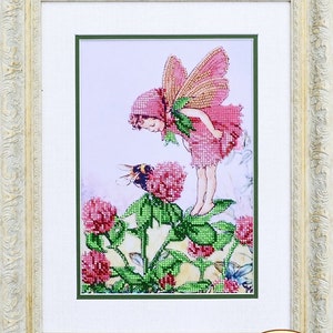 Bead embroidery kit on gabardine Fairy Clover. Tela Artis DIY beadwork kit embroidery pattern gift for her diy craft kit