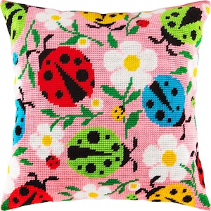 DIY Needlepoint Pillow Kit &quot;The sun on the flowers&quot;, Tapestry cushion cover kit, Tent Stitch Kit, Embroidery kit, 16&quot;x16&quot;, Printed Canvas