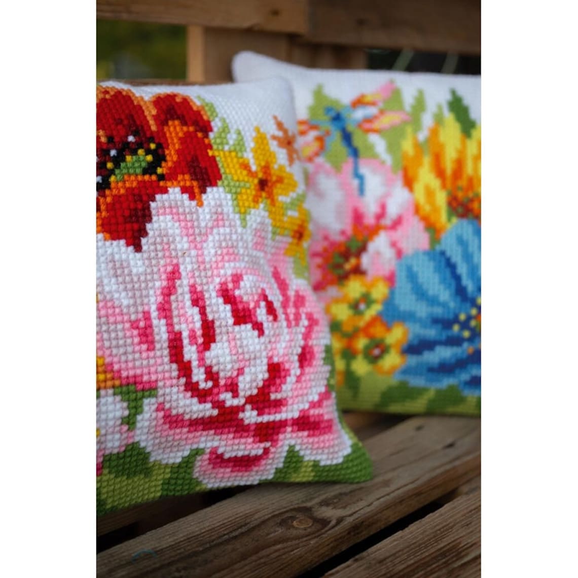 Cross stitch pillow kit Colorful flowers DIY Etsy