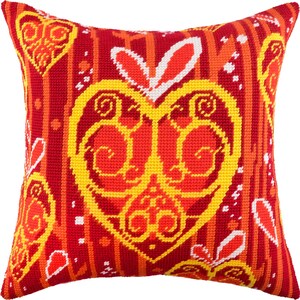 DIY Needlepoint Pillow Kit &quot;Fiery heart&quot;, Tapestry cushion cover kit, Tent Stitch Kit, Embroidery kit, 16&quot;x16&quot; (40x40cm), Printed Canvas