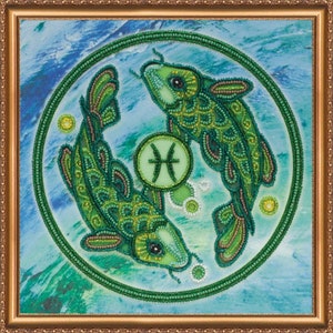 Zestaw do haftu koralikowego na płótnie artystycznym Znak zodiaku Ryby. Abris Art DIY zestaw do haftu koralikowego wzór do haftu prezent dla niej zestaw do majsterkowania