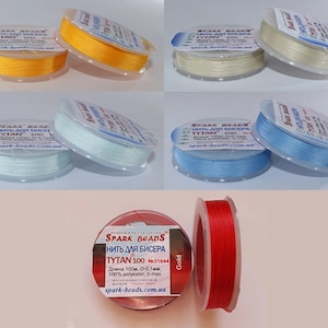 Threads for embroidery with beads by the piece, beading threads, colored threads, Apricot, Linen light, Pale blue, Light blue, Red