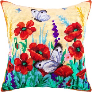 Kit de bordado para almohada &quot;Belany sobre amapolas&quot;, funda de cojín tapiz, punto de carpa, bordado, 40,6 x 40,6 cm, lienzo impreso