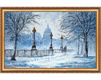 Bead embroidery kit on art canvas Snowstorm. Abris Art DIY beadwork kit embroidery pattern gift for her diy craft kit