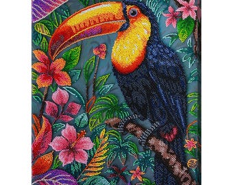 Bead embroidery kit on art canvas - The Exotic Beau. DIY beadwork kit embroidery pattern, needlework beading