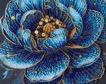 Bead embroidery kit on art canvas - Royal Bloom. DIY beadwork kit embroidery pattern, needlework beading