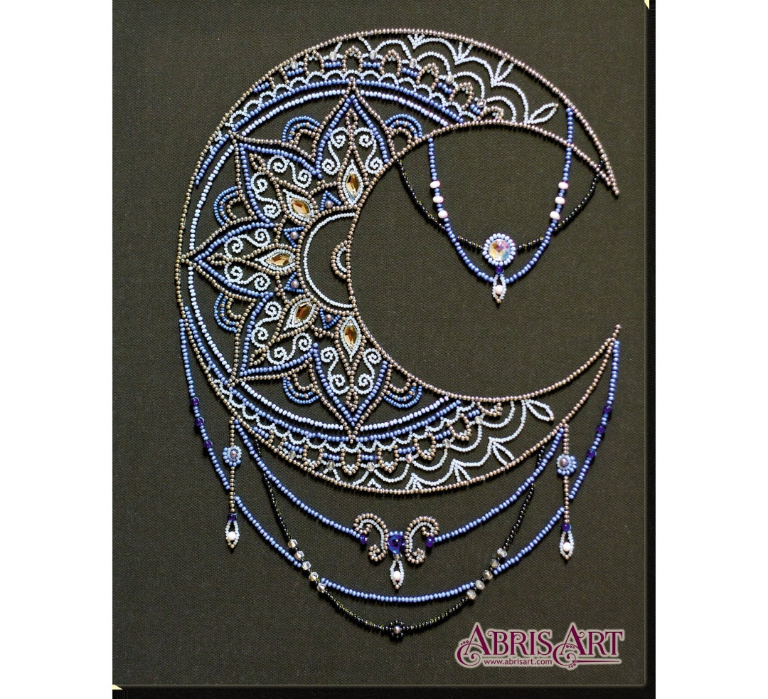 Bead Embroidery Kit on Art Canvas Moon Pattern. Abris Art DIY Beadwork
