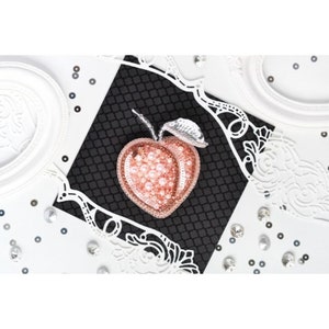 DIY Jewelry making kit, Seed beaded brooch "Crystal peach", Tela Artis. Bead Embroidery, Needlework beading decoration.
