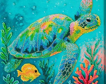 Bead embroidery kit on art canvas - Ocean Traveler. DIY beadwork kit embroidery pattern, needlework beading