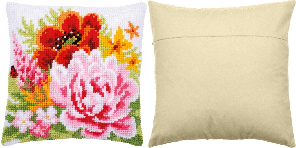 Cross stitch pillow kit Colorful flowers DIY Etsy