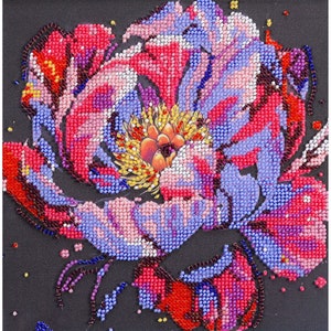 Bead embroidery kit on art canvas - Time to bloom. DIY beadwork kit embroidery pattern, needlework beading