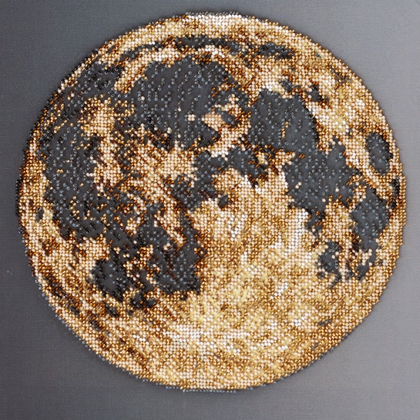 Bead embroidery kit on art canvas Moon. Abris Art DIY beadwork kit embroidery pattern gift for her diy craft kit