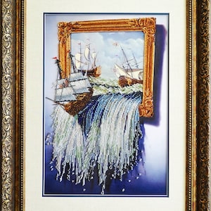 Bead embroidery kit on the atlas The sea in the picture. Tela Artis DIY beadwork kit embroidery pattern gift for her diy craft kit